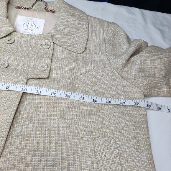 Rebecca Taylor Tweed Cropped Beaded Jeweled Blazer Beige 4 Preppy Old Money - Picture 10 of 13